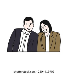Male and female business person posing with positive expression vector illustration