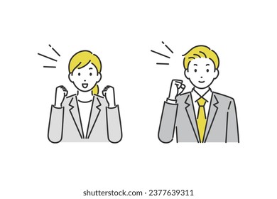 Male and female businesspeople doing fist pump.