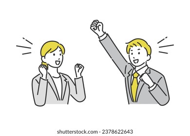 Male and female businesspeople doing fist pump.