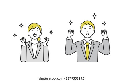 Male and female businesspeople are happy with fist pump.