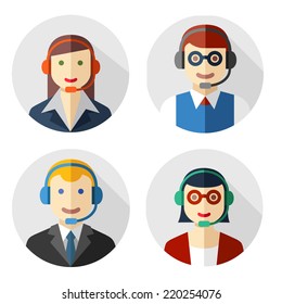 Male and female call center avatar icons flat