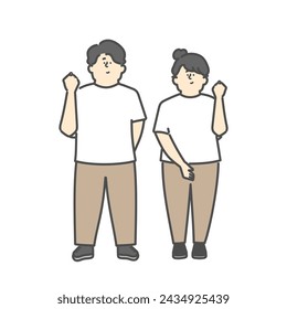 Male and female caregivers doing a fist pump　(whole body)