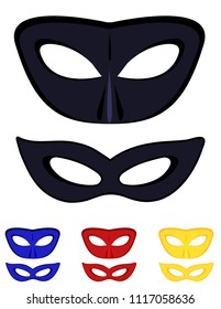 Male and female carnival mask. Set of different carnival mask in colors. Red, blue, yellow masks. Modern flat cartoons style vector illustration icons. Isolated on white background. Carnival masks