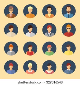 Male and female character avatars. Flat style people vector icons set