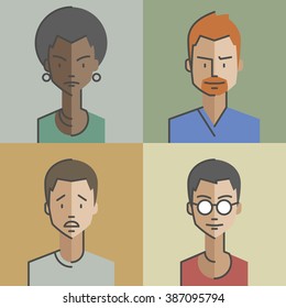 Male and female character faces avatars. Flat style with thin line icons. Vector. Set 01