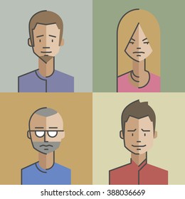Male and female character faces avatars. Flat style with thin line icons. Vector. Set.07