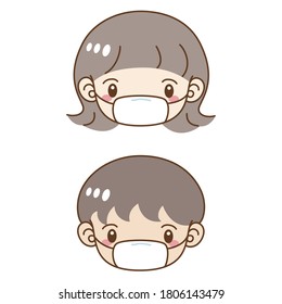 Male and female character masking illustration set