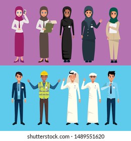 male & female character set with different working outfits vector, traditional,suite, casual