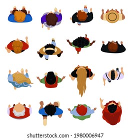 Male and female character walking and strolling, top view of personages. Men and women, children and adults wearing casual clothes. Busy people hurrying or enjoying walk. Vector in flat style