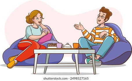 Male and Female Characters Friendship, Chatting, Leisure, Sparetime. Cartoon People Vector Illustration