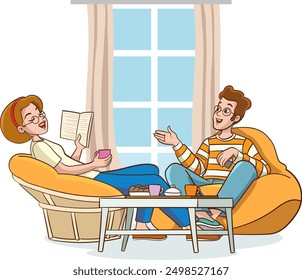 Male and Female Characters Friendship, Chatting, Leisure, Sparetime. Cartoon People Vector Illustration