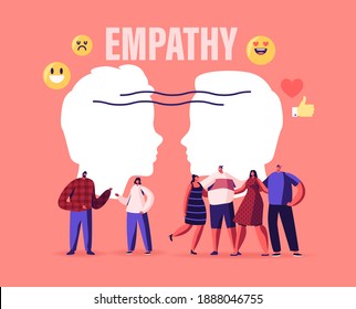 Male and Female Characters Show Empathy, Emotional Intelligence Concept. Communication Skills, Reasoning and Persuasion, People Listen and Support Each Other, Open Mind, Cartoon Vector Illustration