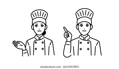 Male and female chef avatars introducing the points