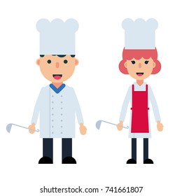 Male and female chef cook set isolated on white background.  Cooking Flat man and woman profession characters