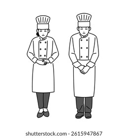 Male and female chefs bowing