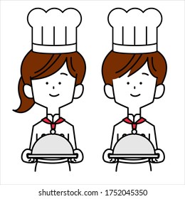 Male and female chefs carrying meals