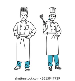 Male and female chefs standing in uniform