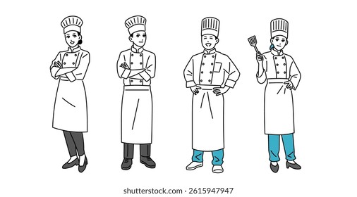 Male and female chefs standing in uniform