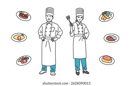 Male and female chefs standing in uniform