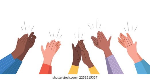 Male and female clapping hands thanking or showing appreciation at event.  Vector cartoon flat style illustration