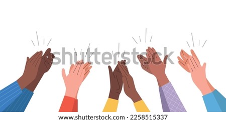 Male and female clapping hands thanking or showing appreciation at event.  Vector cartoon flat style illustration