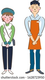 Male and female clerk greeting illustration
