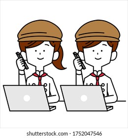 
Male and female clerk talking while using a computer