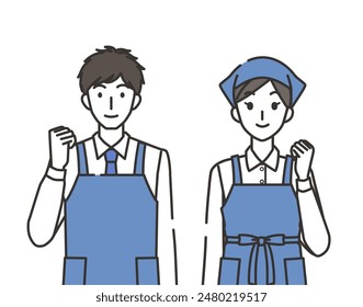 Male and female clerks fist pumping