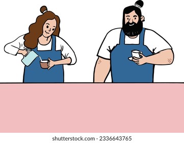 Male, female and coffee baristas