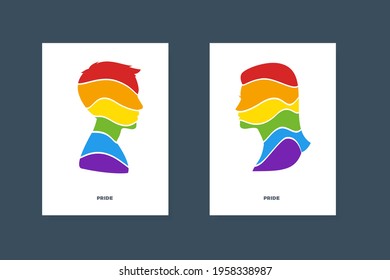 A male and female with colorful layered inside. Isolated Vector Illustration