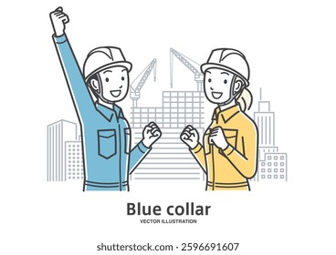 Male and female construction workers doing a fist pump