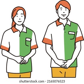 Male And Female Convenience Store Clerk Standing Hand In Hand