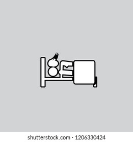 Male and female couple in bed.Be married people. Flat isolated label