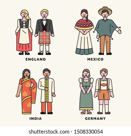 Male and female couple characters in traditional costumes. flat design style minimal vector illustration.