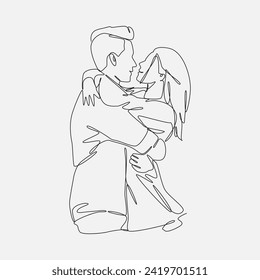 male and female couple hugging each other. love couple. editable stroke. isolated on white background. vector illustration.