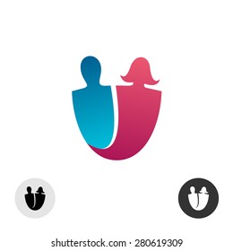 Male And Female Couple Logo. Symbol In A Shape Of U Letter.