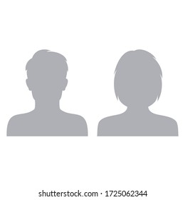 Male and female default avatar profile icon. Man and woman face silhouette person placeholder. Vector illustration