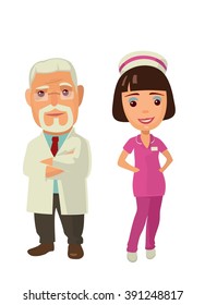 Male and female doctor character set. Isolated vector flat illustration on white background.