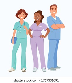 Male and female doctor and nurse characters. Medicine workers vector set.	