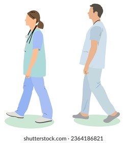 Male and female doctor side view.