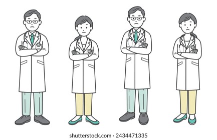 A male and female doctor thinking with folded arms