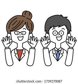 Male and female doctors delight in surprise