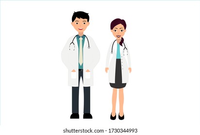 Male and female doctors isolated on white background. Man and woman profession characters. Vector illustration.