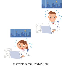 Male and female doctors working overtime late at night