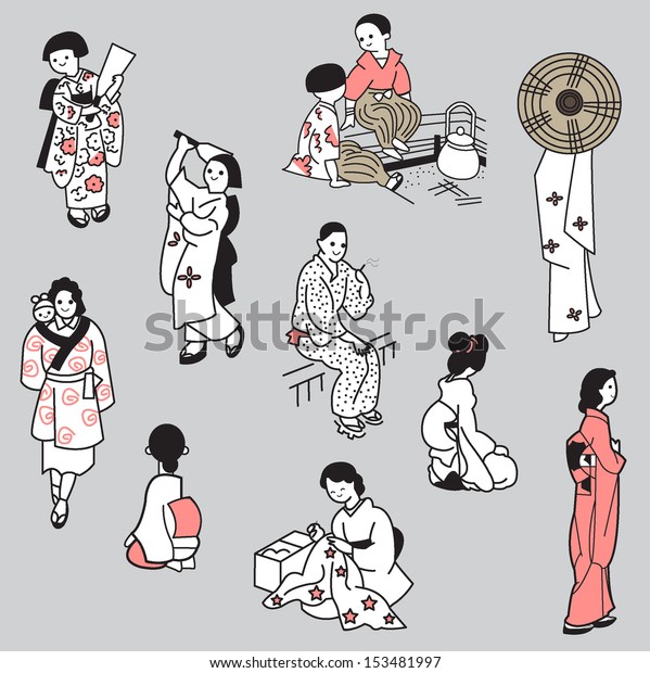 Male Female Dressed Traditional Japanese Clothes Stock Vector (Royalty ...