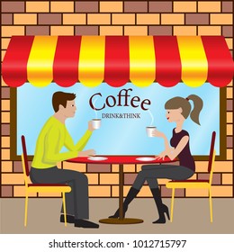 Male and female drink coffee