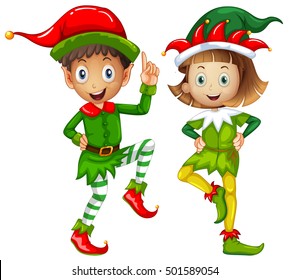 Male and female elves on white background illustration