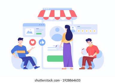 Male and Female Employee Analyze People Online Profile On Ecommerce Concept Flat Style Design Illustration 