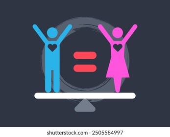 Male and female equality on a balance scale. Vector illustration.