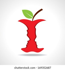Male and female face with apple stock vector